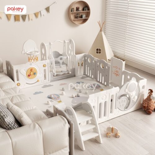 Bộ quây cũi kèm cầu trượt xích đu Pakey Phi Hành Gia QN03