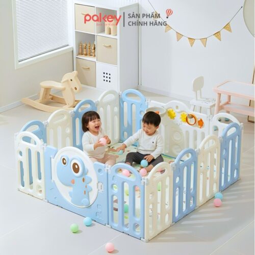 Quây nhựa gấp gọn Pakey khủng long KL02 màu xanh-trắng