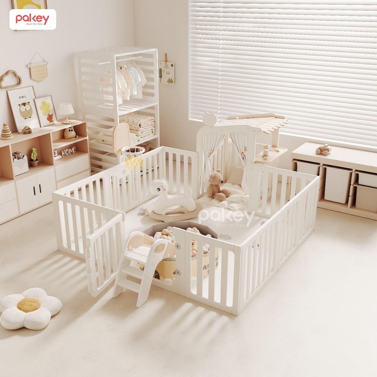 Combo quây cũi Pakey Babyhome NC02 (có lều) + cầu trượt + ngựa bập bênh 23 Combo quây cũi Pakey Babyhome NC02 (có lều) + cầu trượt + ngựa bập bênh