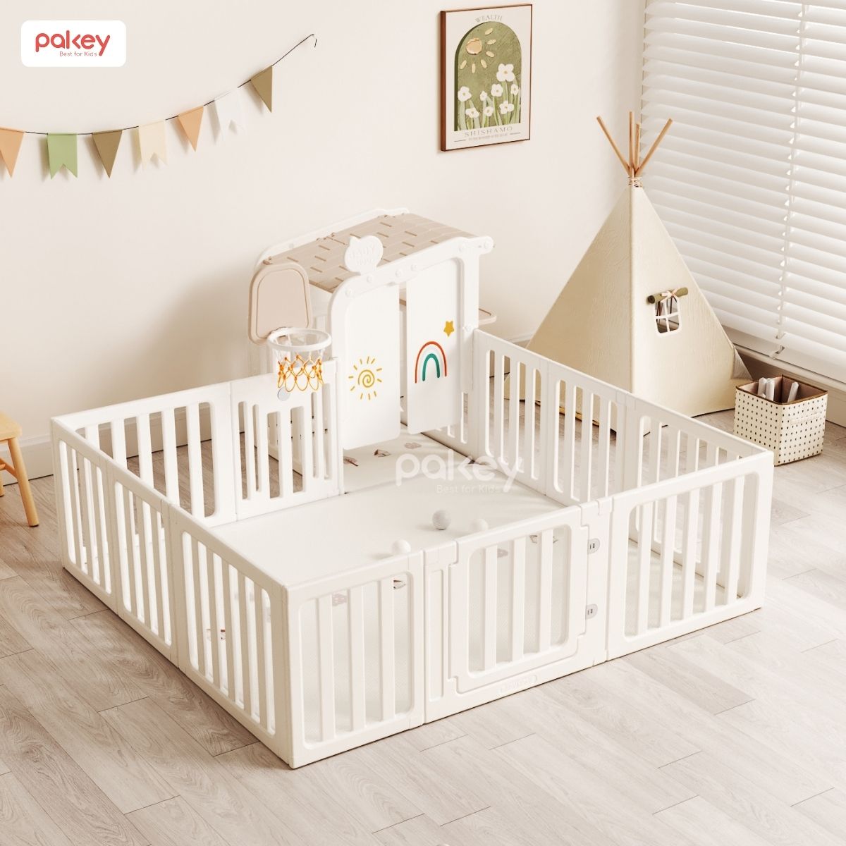 combo-quay-cui-pakey-babgy-home-nc02-co-leu (6) Combo quây cũi Pakey Babyhome NC02 (có lều) + cầu trượt + ngựa bập bênh