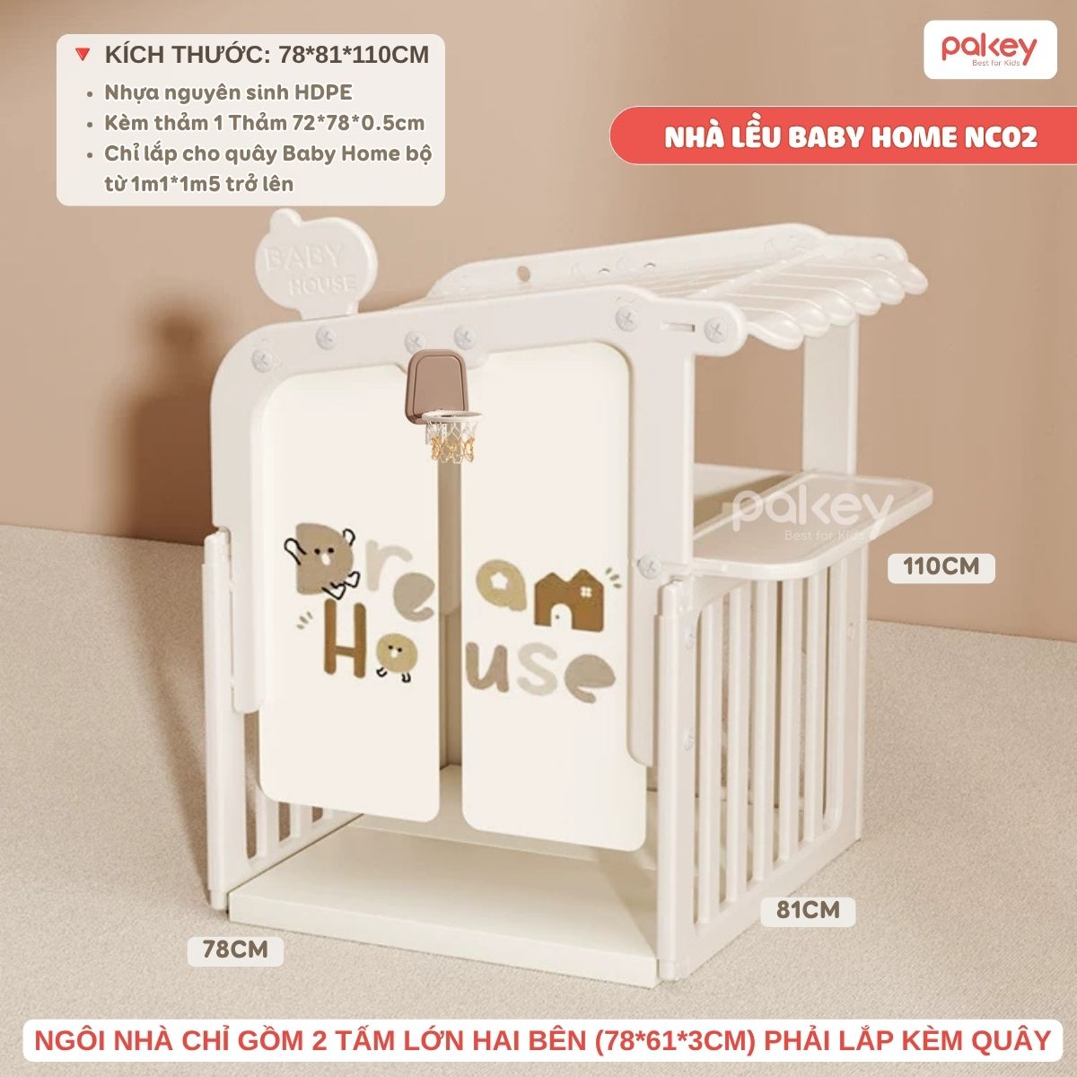 Combo quây cũi Pakey Babyhome NC02 (có lều) + cầu trượt + ngựa bập bênh 24 Combo quây cũi Pakey Babyhome NC02 (có lều) + cầu trượt + ngựa bập bênh