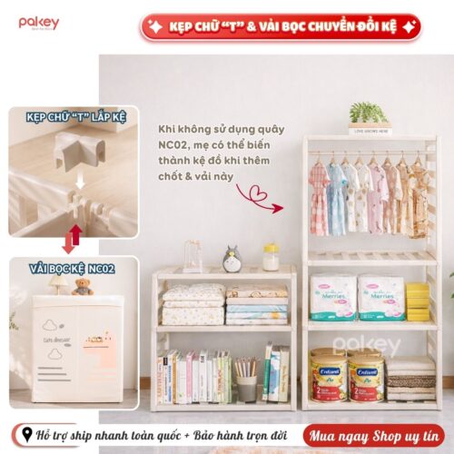 Combo quây nhựa Pakey Babyhome NC02 + cầu trượt + bập bênh