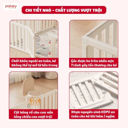 Combo quây nhựa Pakey Babyhome NC02 + cầu trượt + bập bênh