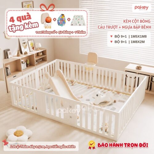 Combo quây nhựa Pakey Babyhome NC02 + cầu trượt + bập bênh