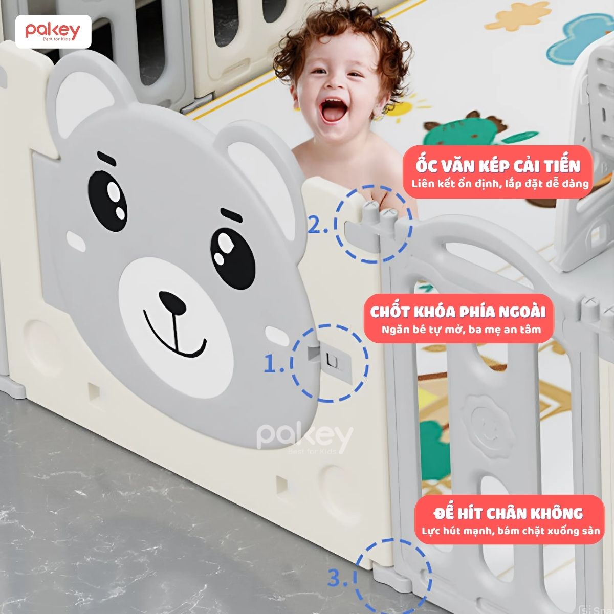 Quây cũi nhựa gấp gọn Pakey gấu NC01 màu ghi-trắng 24 Quây cũi nhựa gấp gọn Pakey gấu NC01 màu ghi-trắng
