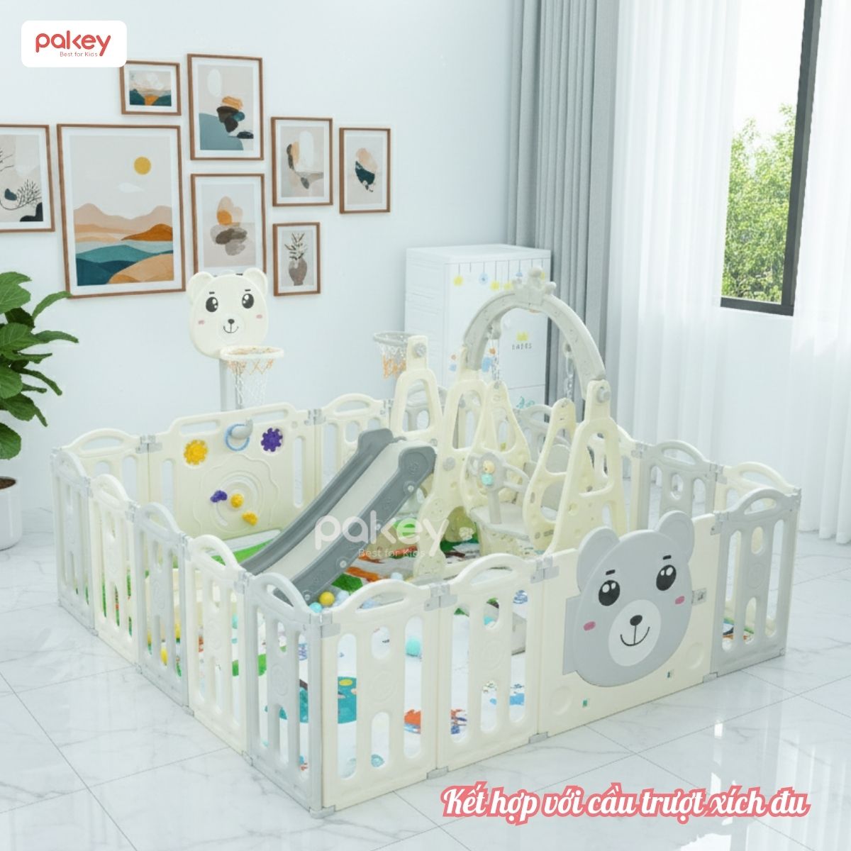Quây cũi nhựa gấp gọn Pakey gấu NC01 màu ghi-trắng 26 Quây cũi nhựa gấp gọn Pakey gấu NC01 màu ghi-trắng