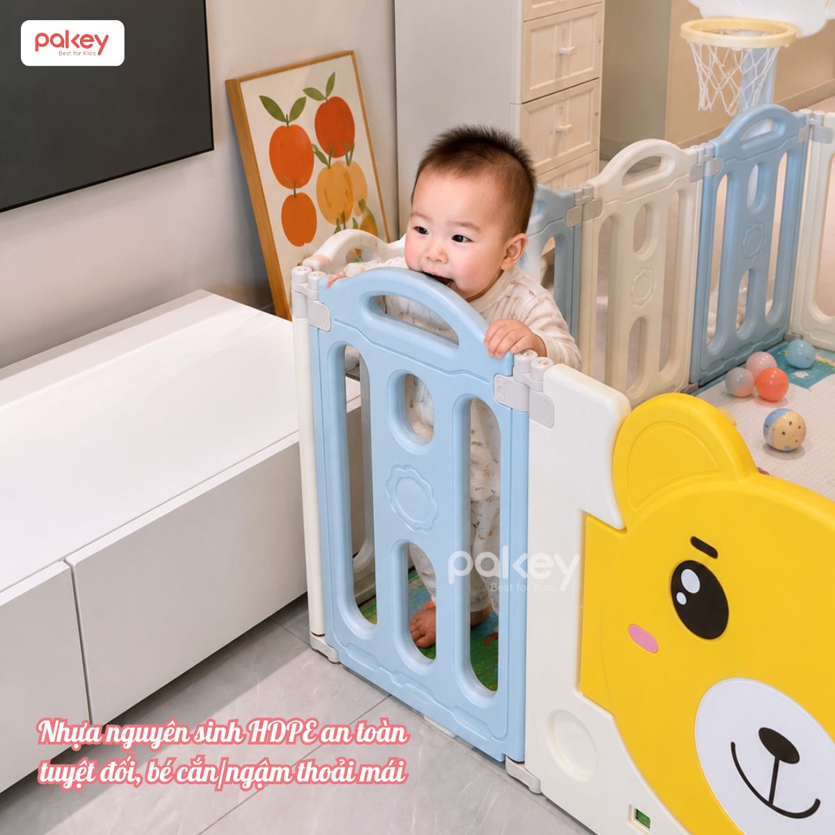 Quây cũi nhựa gấp gọn Pakey Gấu NC01 màu xanh - trắng 19 Quây cũi nhựa Pakey Gấu NC01 màu xanh-trắng
