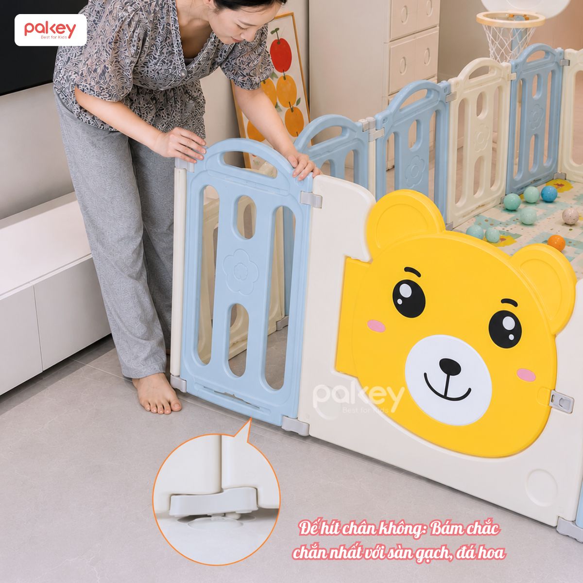 Quây cũi nhựa gấp gọn Pakey Gấu NC01 màu xanh - trắng 18 Quây cũi nhựa Pakey Gấu NC01 màu xanh-trắng