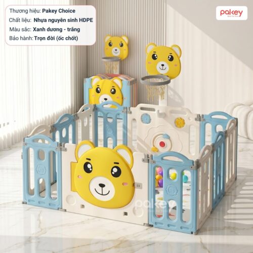 Quây cũi nhựa Pakey Gấu NC01 màu xanh-trắng