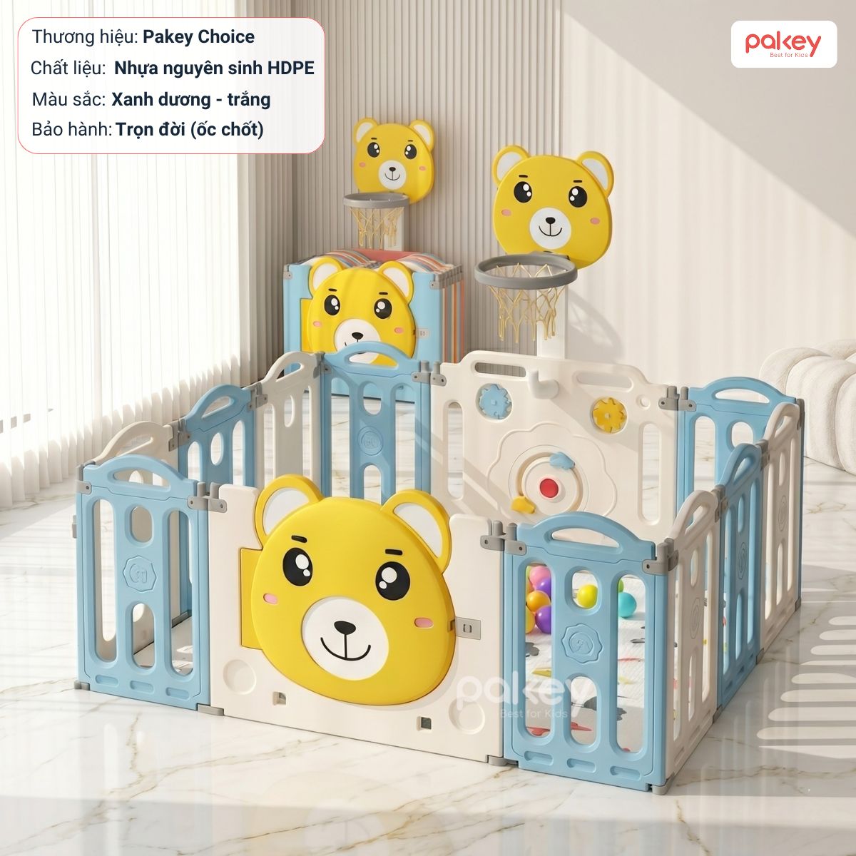 Quây cũi nhựa gấp gọn Pakey Gấu NC01 màu xanh - trắng 15 Quây cũi nhựa Pakey Gấu NC01 màu xanh-trắng