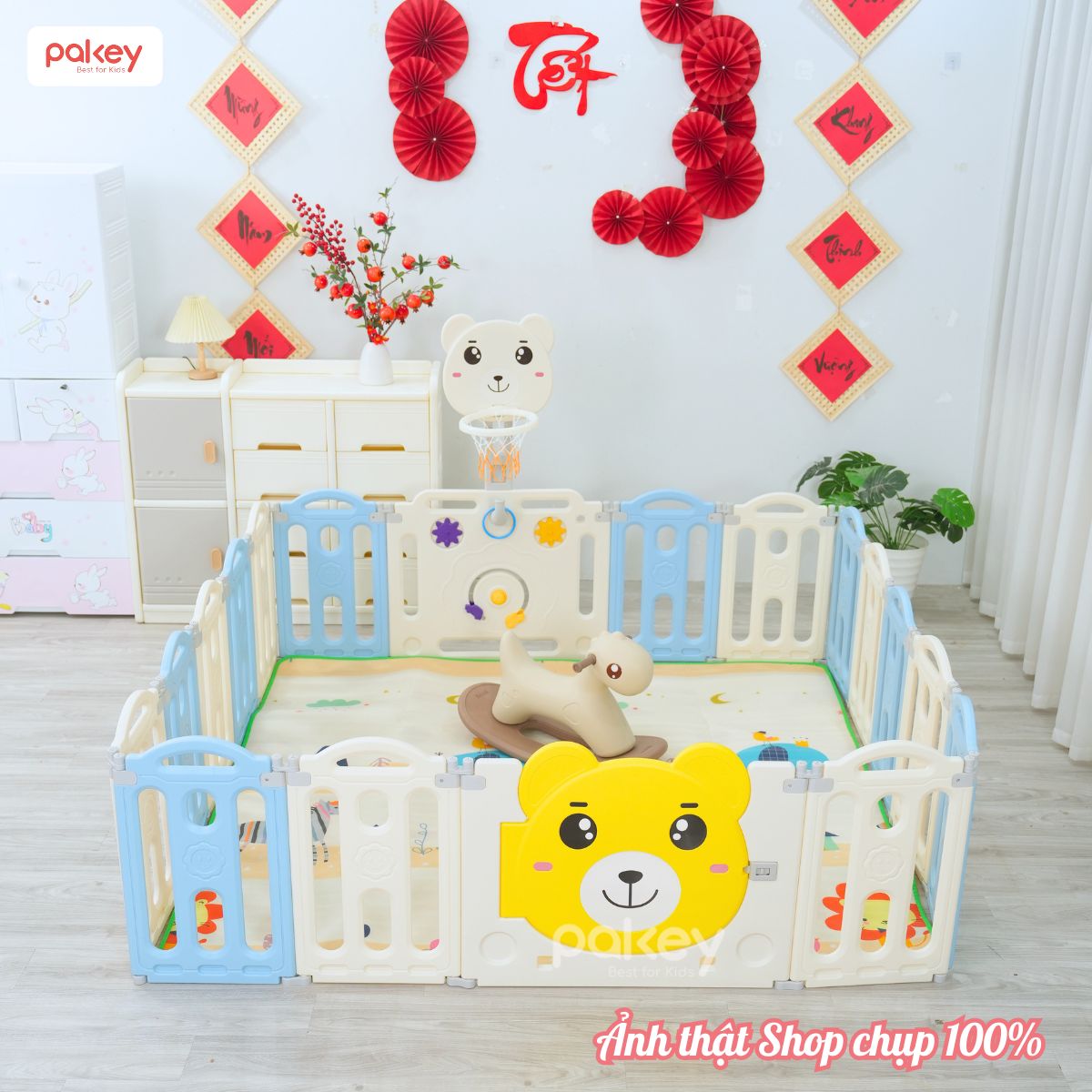 Quây cũi nhựa gấp gọn Pakey Gấu NC01 màu xanh - trắng 21 Quây cũi nhựa Pakey Gấu NC01 màu xanh-trắng