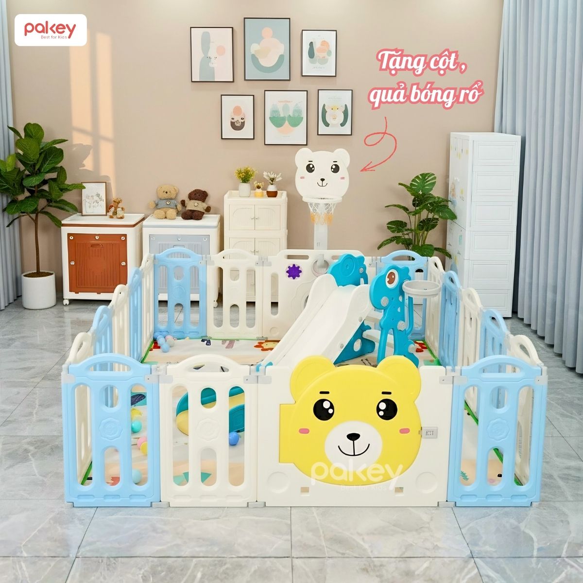 Quây cũi nhựa gấp gọn Pakey Gấu NC01 màu xanh - trắng 20 Quây cũi nhựa Pakey Gấu NC01 màu xanh-trắng
