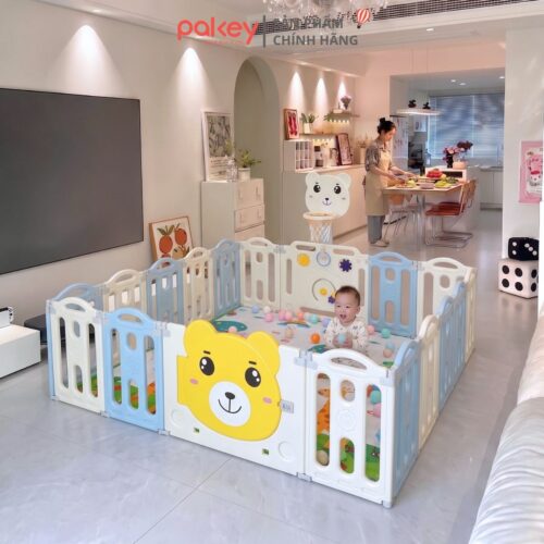 Quây cũi nhựa Pakey Gấu NC01 màu xanh-trắng
