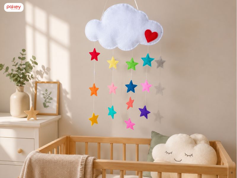 Hướng dẫn 5 cách làm đồ chơi treo nôi cho bé đơn giản 13 Đồ chơi treo nôi cũi cho bé hình đám mây bằng giấy