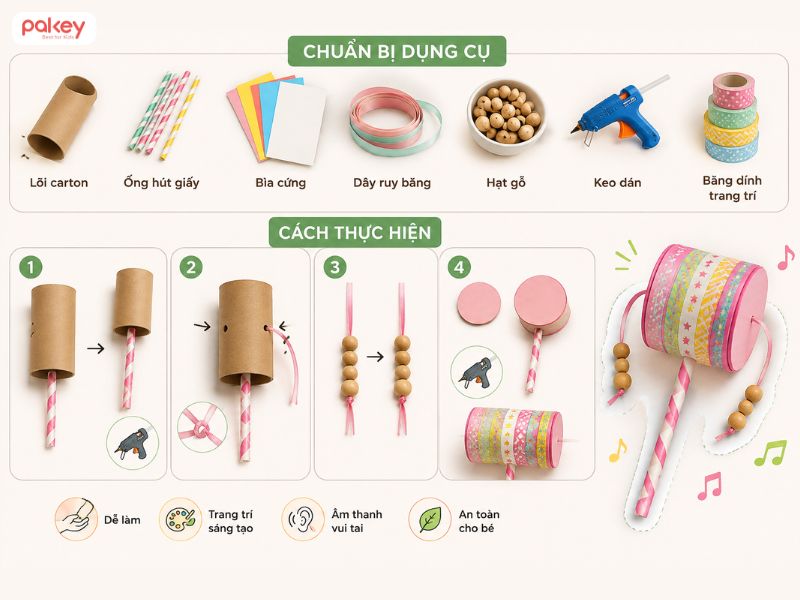 Hướng dẫn 4 cách làm đồ chơi âm nhạc cho bé mầm non