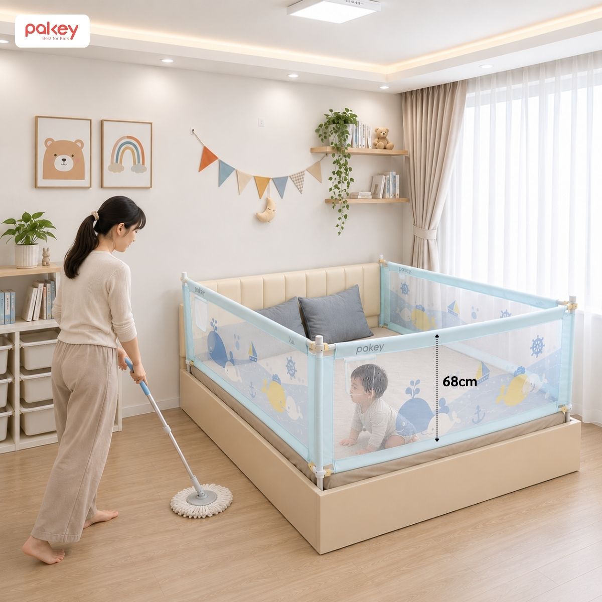 NS2 xanh Thanh chắn giường 2m