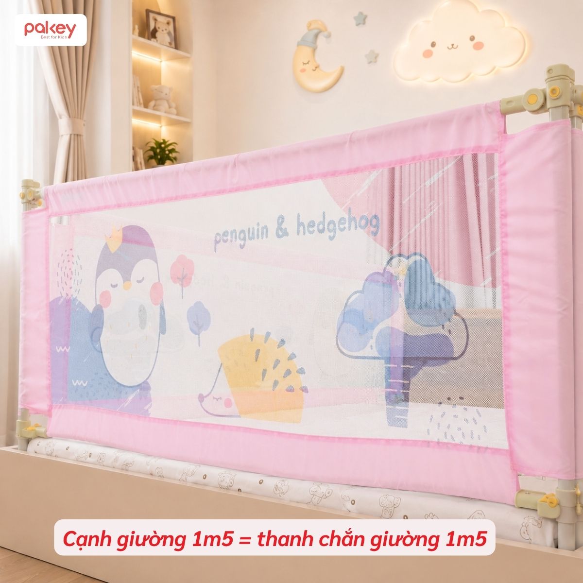 Thanh chắn giường 1m5 42 Một thanh chắn giường 1m5 sẽ phù hợp với một mặt giường có kích thước tương ứng
