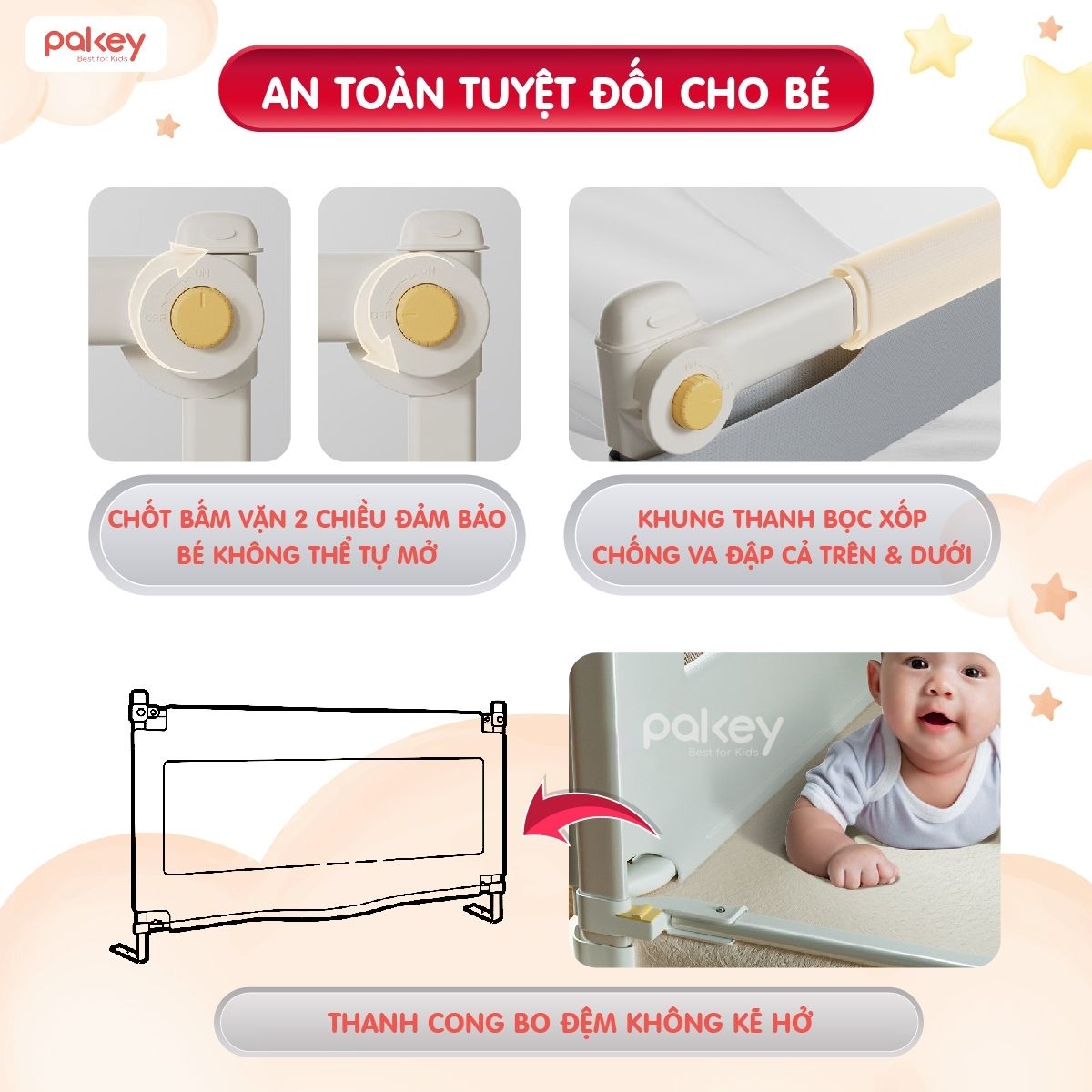 Combo thanh chắn giường 1m8x2m Pakey - SV1 xanh dương 63 Combo thanh chắn giường 1m8x2m Pakey