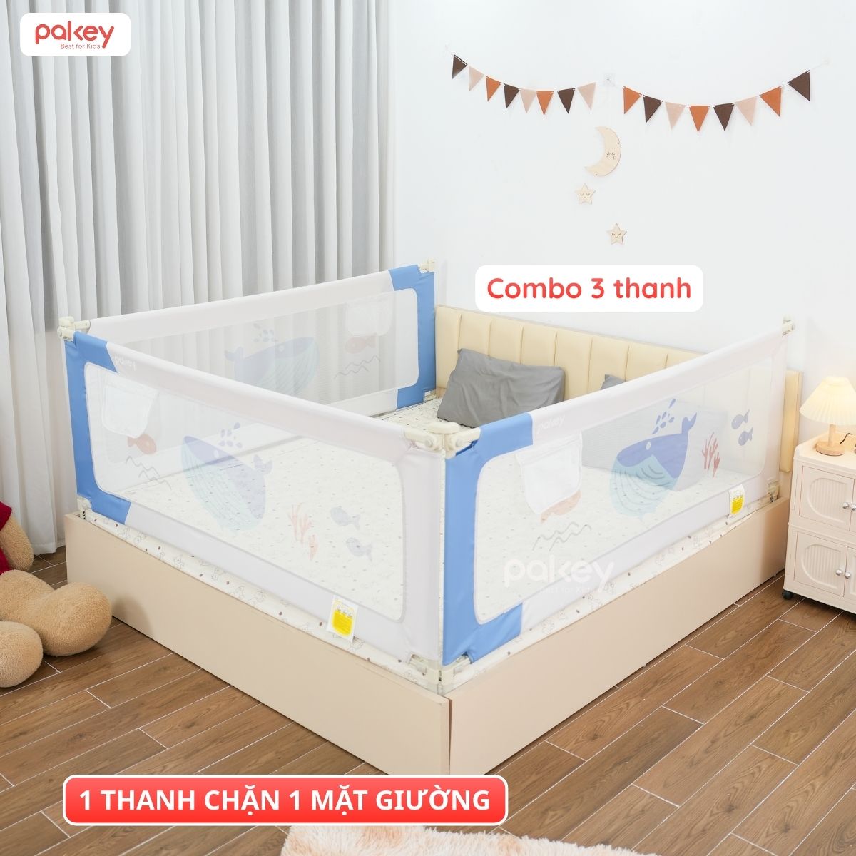 Combo thanh chắn giường 1m8x2m Pakey - SV1 xanh dương 53 Combo thanh chắn giường 1m8x2m Pakey