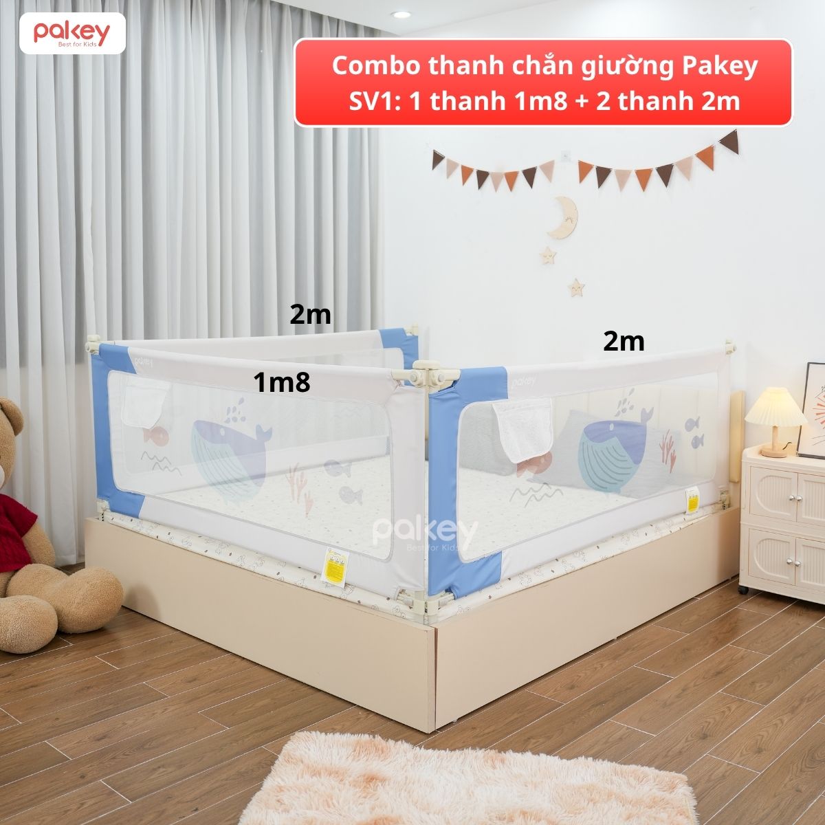 Combo thanh chắn giường 1m8x2m Pakey - SV1 xanh dương 57 Combo thanh chắn giường 1m8x2m Pakey