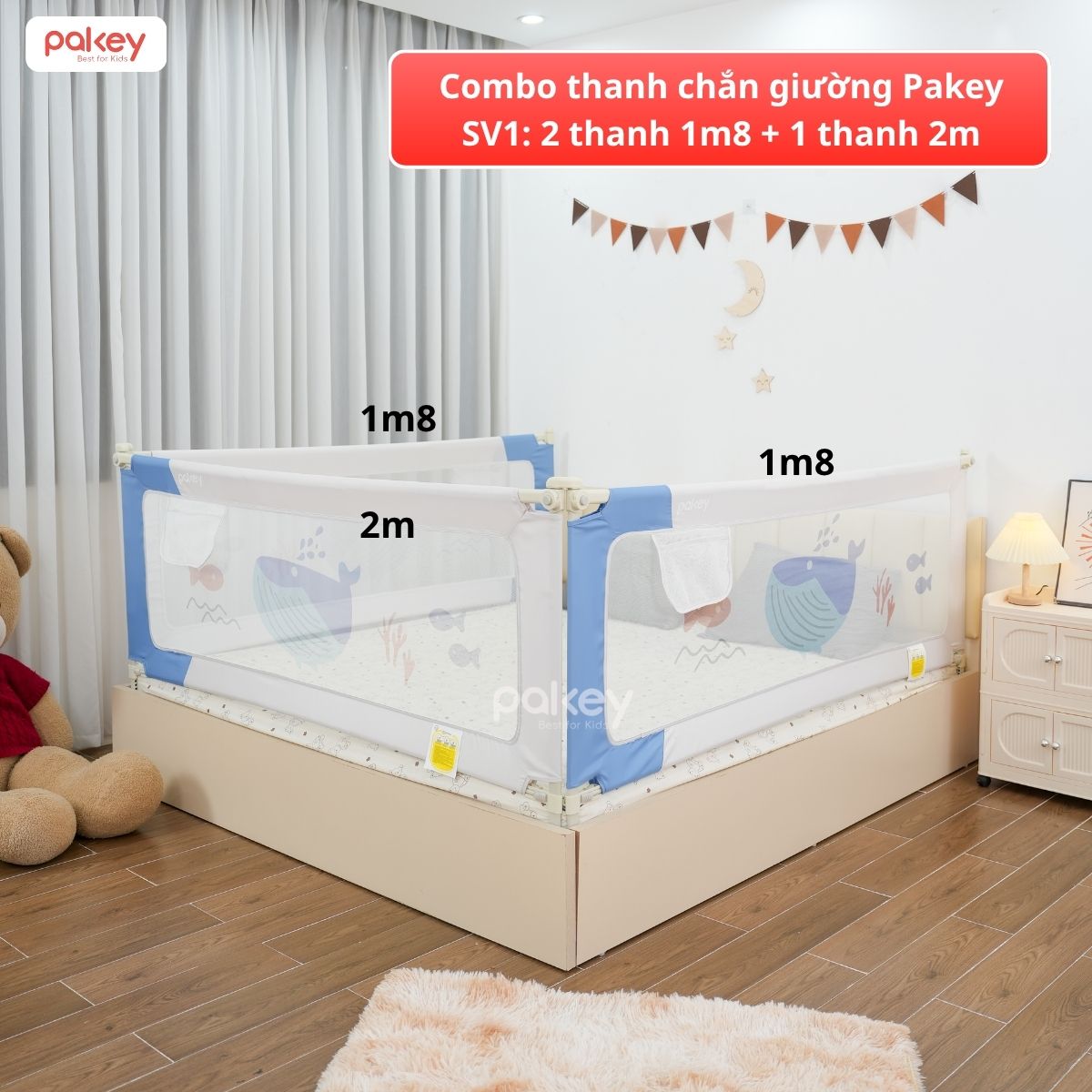 Combo thanh chắn giường 1m8x2m Pakey - SV1 xanh dương 56 Combo thanh chắn giường 1m8x2m Pakey