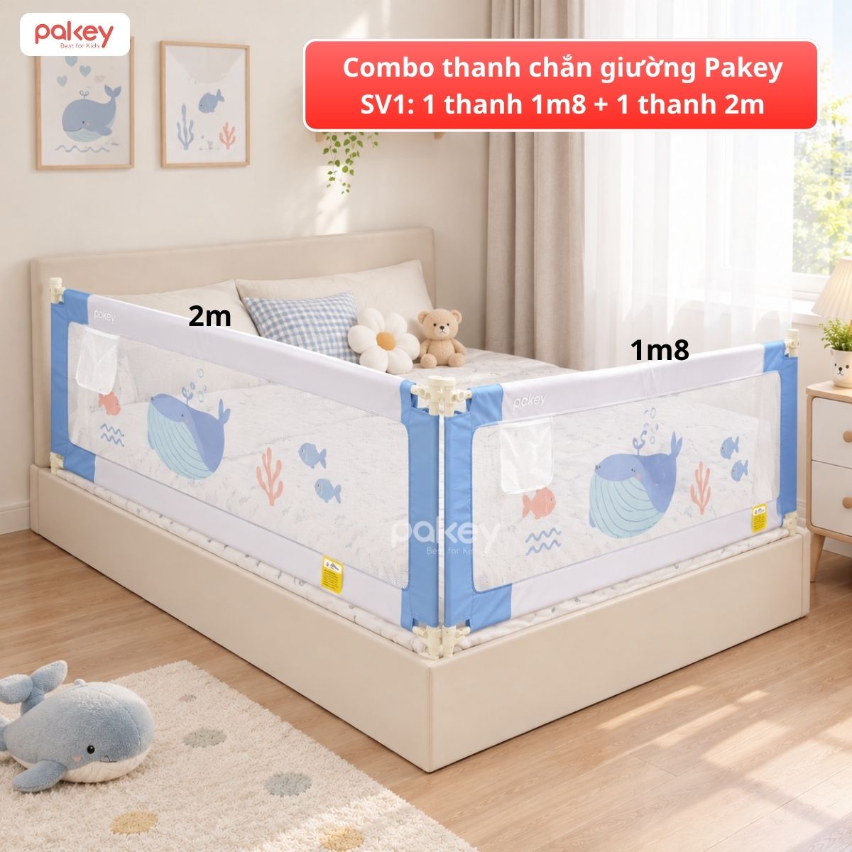 Combo thanh chắn giường 1m8x2m Pakey - SV1 xanh dương 55 Combo thanh chắn giường 1m8x2m Pakey