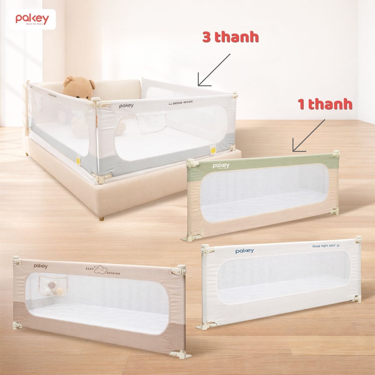 Thanh chắn giường 2m 103 Chọn số lượng thanh chắn giường theo số mặt cần che chắn